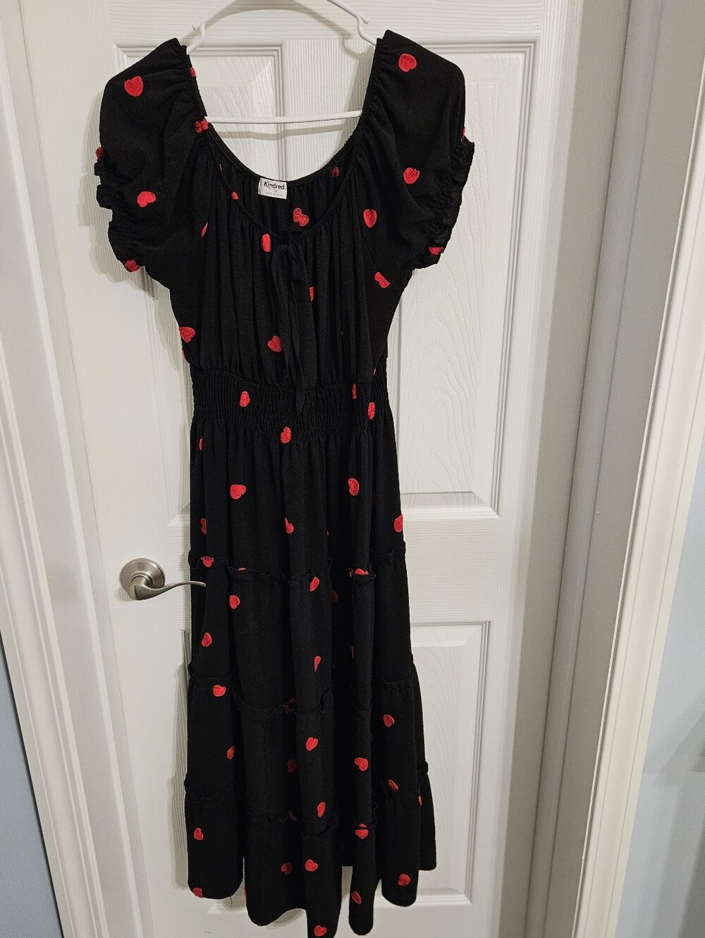 Black Maxi Dress with Red Heart Embroidery